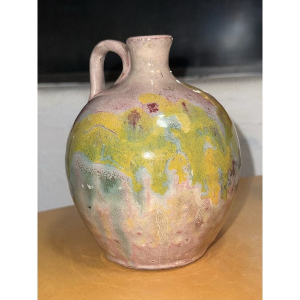 Looks Vintage North Carolina Drip Glaze Art Pottery.  Multicolored Jug 5.5" Tall